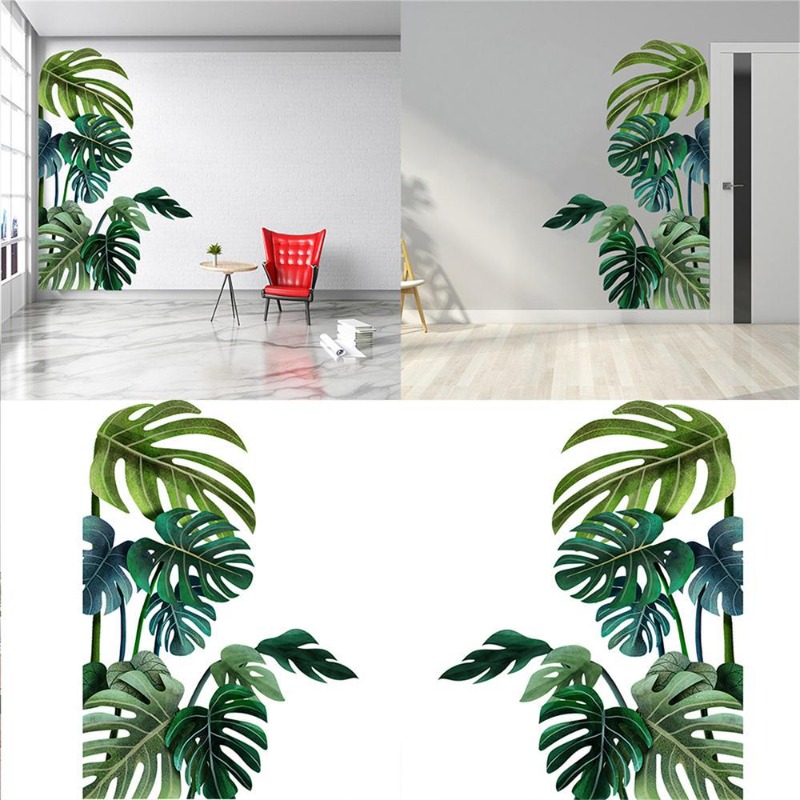 Pvc Panel Background - Большие скандинавские зеленые листья, наклейки на