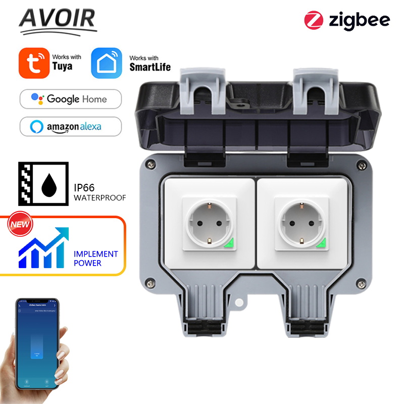 Timer Dual Outlet - Электрические розетки Zigbee IP66, водонепроницаемая уличная